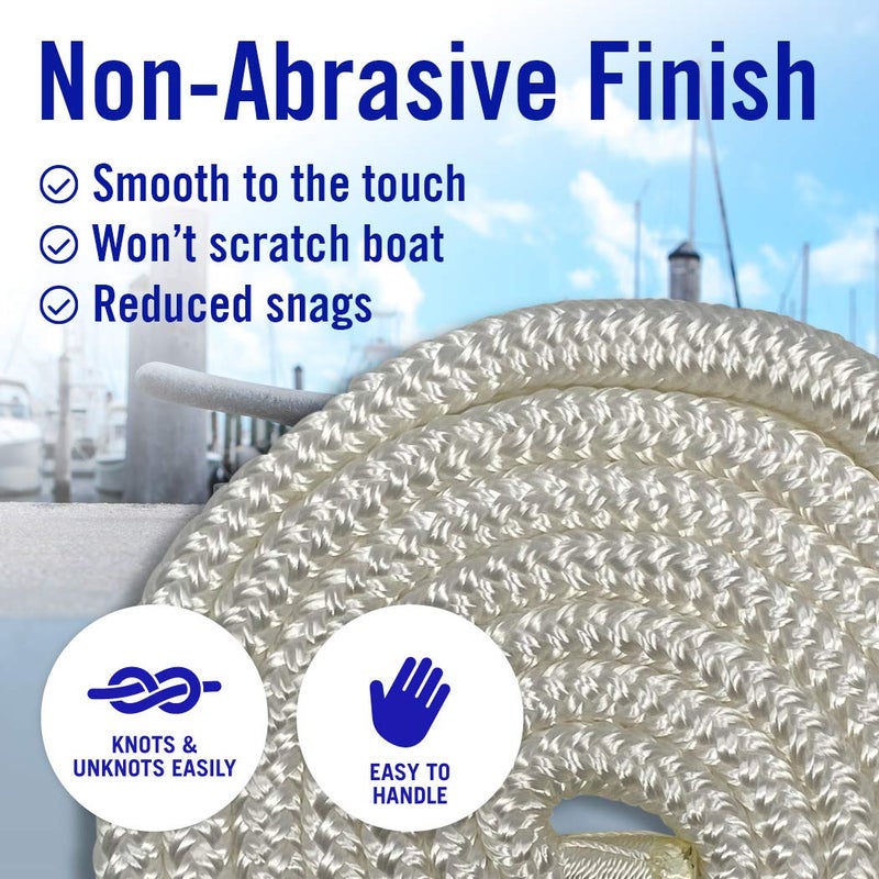 Better Boat Boat Fender Lines, 3/8 Inch Double Braided Nylon Rope, 6 Ft with Loop, 2 Pack, White, for Buoy, Jet Ski Mooring, Docking & Small Boat Bumpers - Image 5